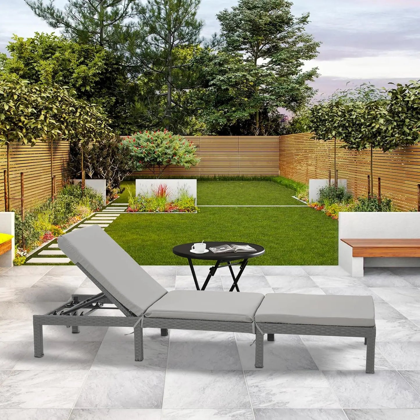 XMSJ Outdoor Chaise Lounge Chair With 5 Adjustable Backrest