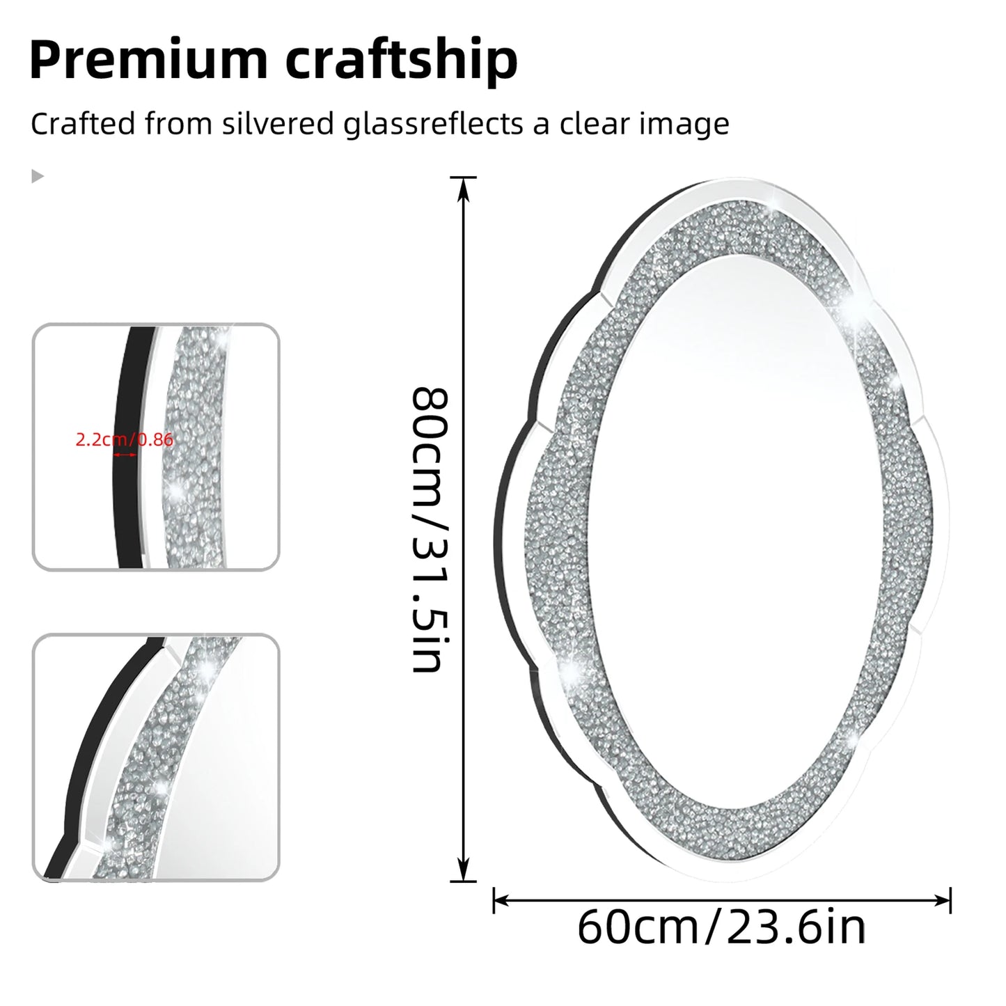 BORWARTH Arch Crystal Mirror Crushed Diamond Vanity Decor
