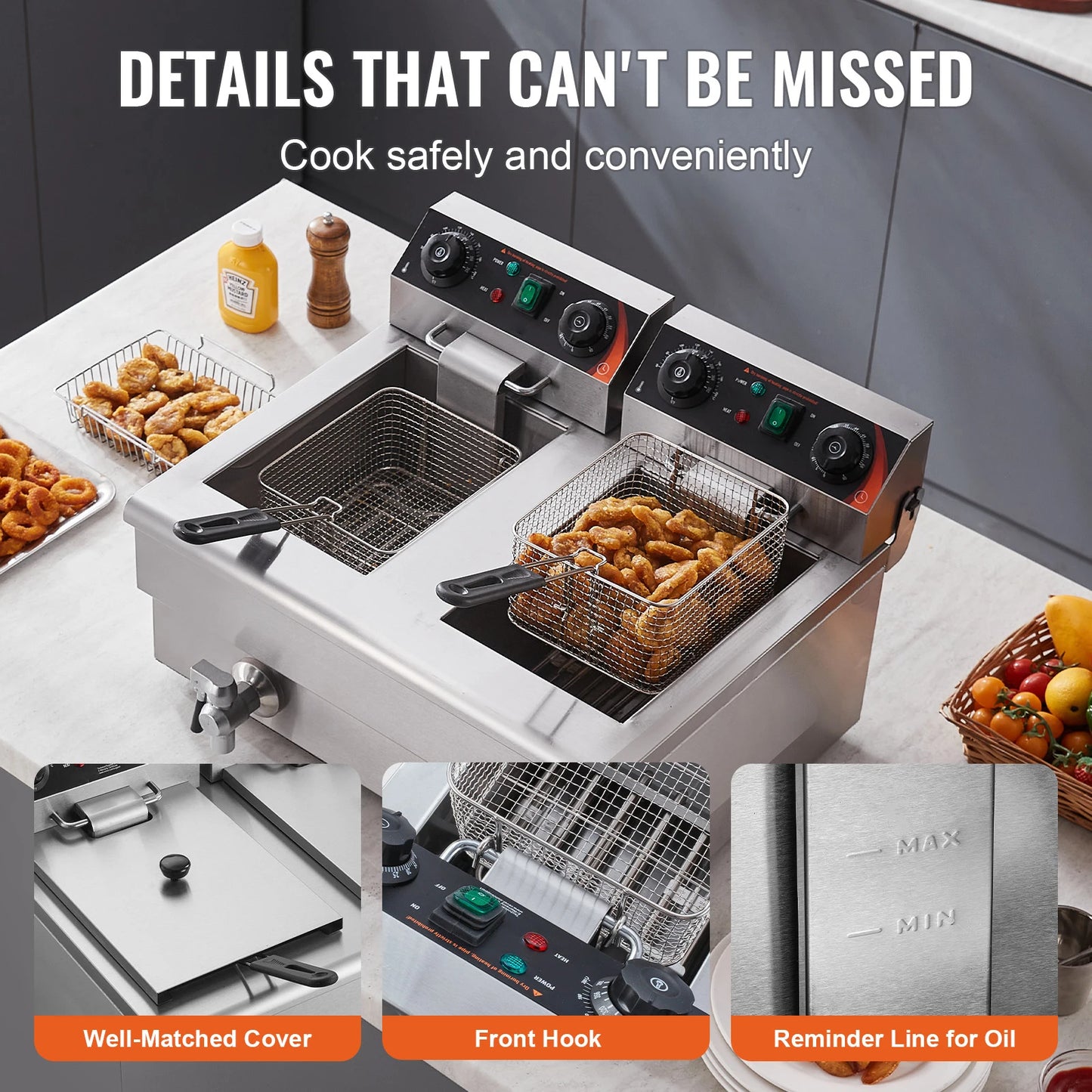 SucceBuy 12L Electric Deep Fryer Dual Removable Tanks