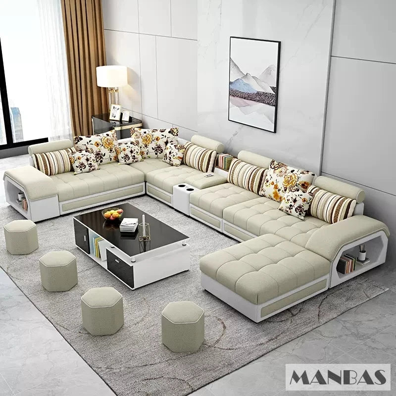Linlamlim Modern U-Shaped Fabric Sofa Set with USB