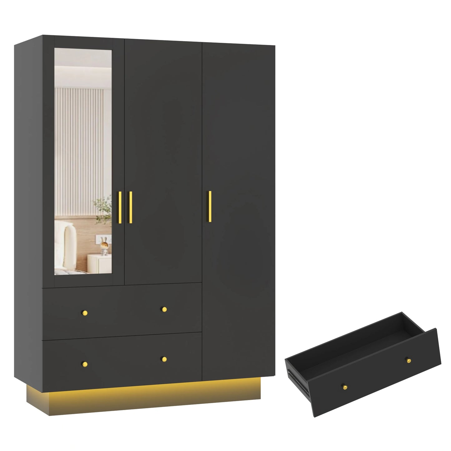 QiaoShiRen Modern Wooden Armoire Wardrobe With Hanging Rod