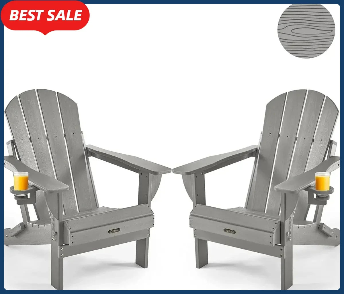 Weather Resistant 2 Pack Folding Adirondack Chairs With Cup Holder
