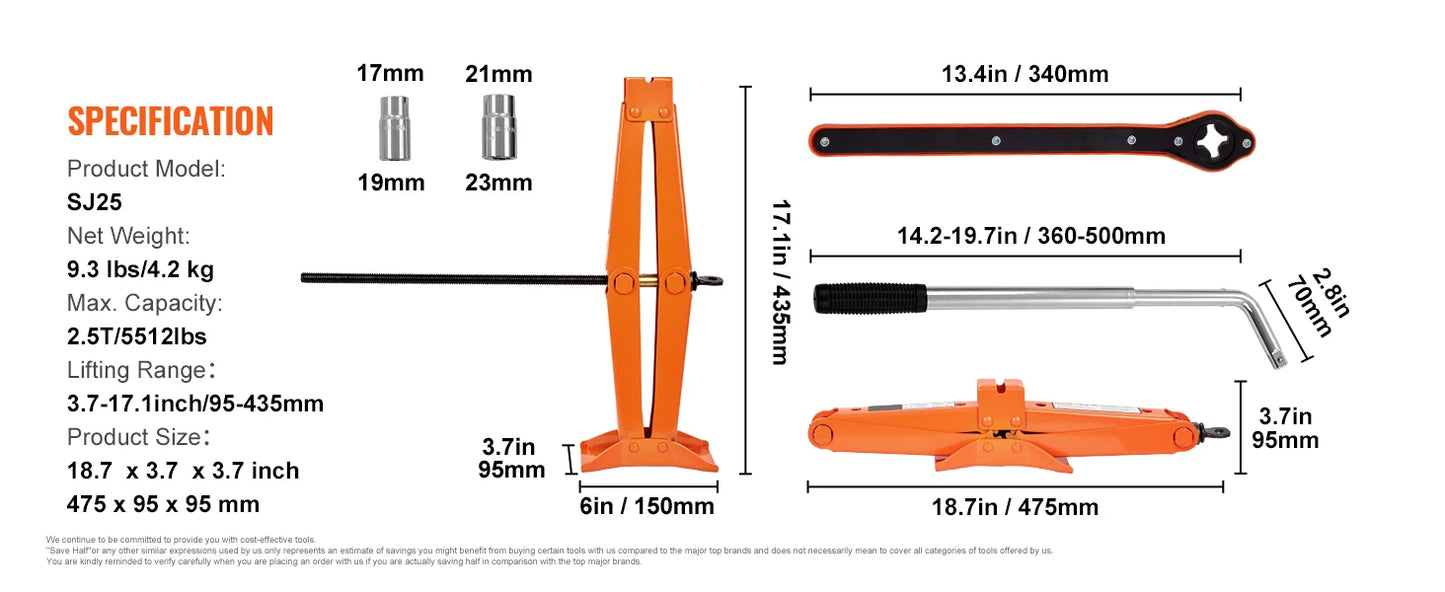 SucceBuy Scissor Jack 2.5 Ton Lift For Cars SUVs Portable