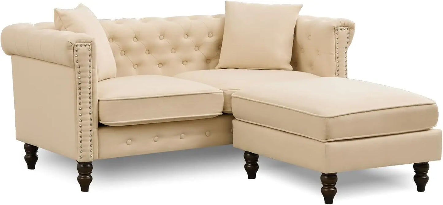 XMSJ Chesterfield Tufted Linen Sofa With Gourd Legs