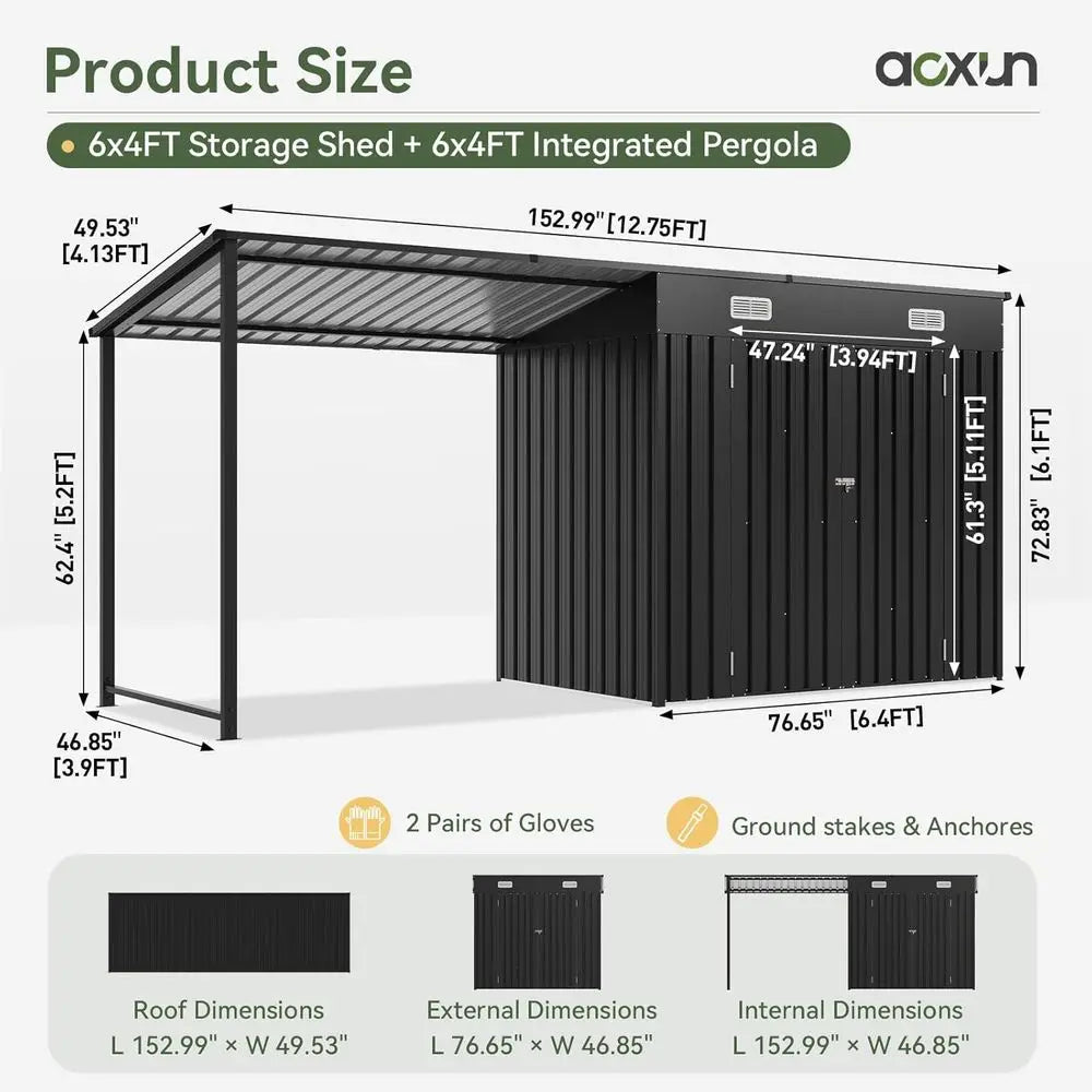 Outdoor Storage Shed Gazebo Combo With Galvanized Metal Frames