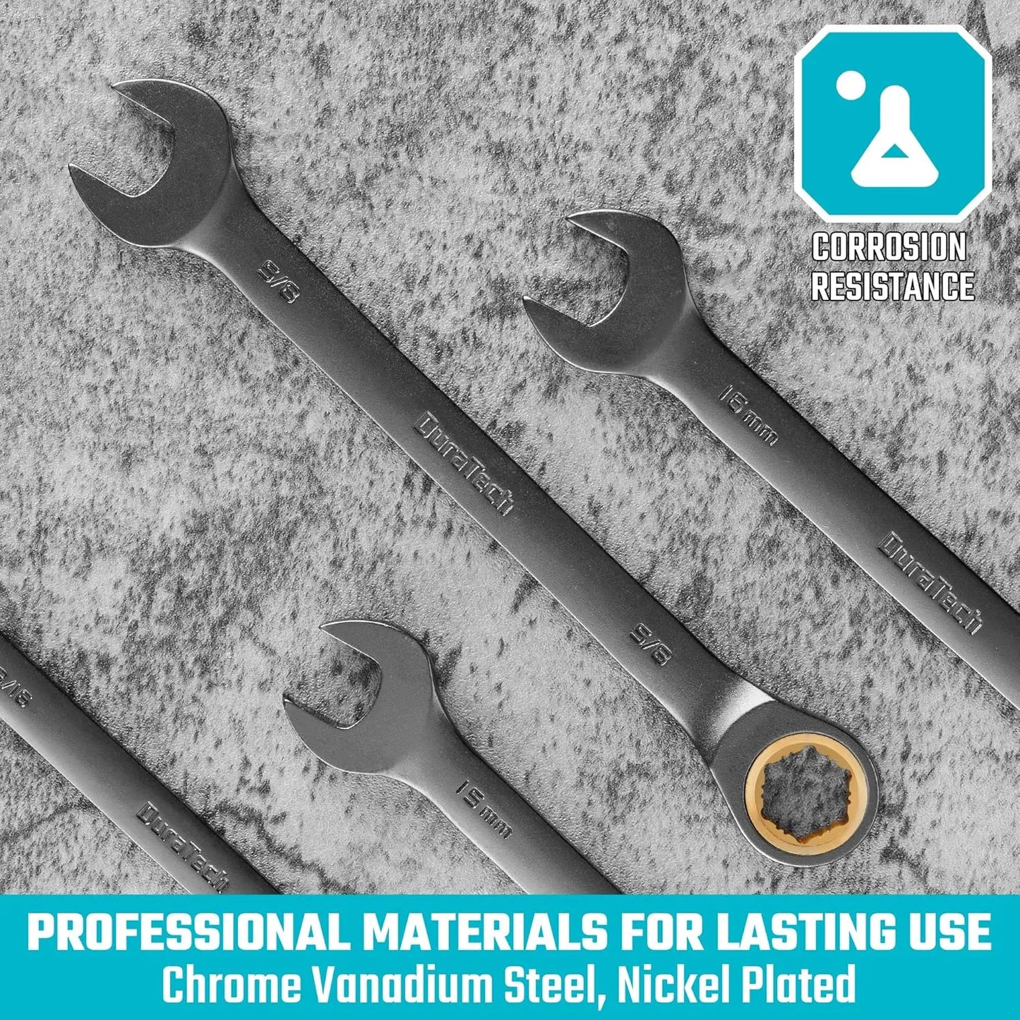 Anti-Slip Ratcheting Wrench Set 22-Piece Metric and SAE CRV Steel