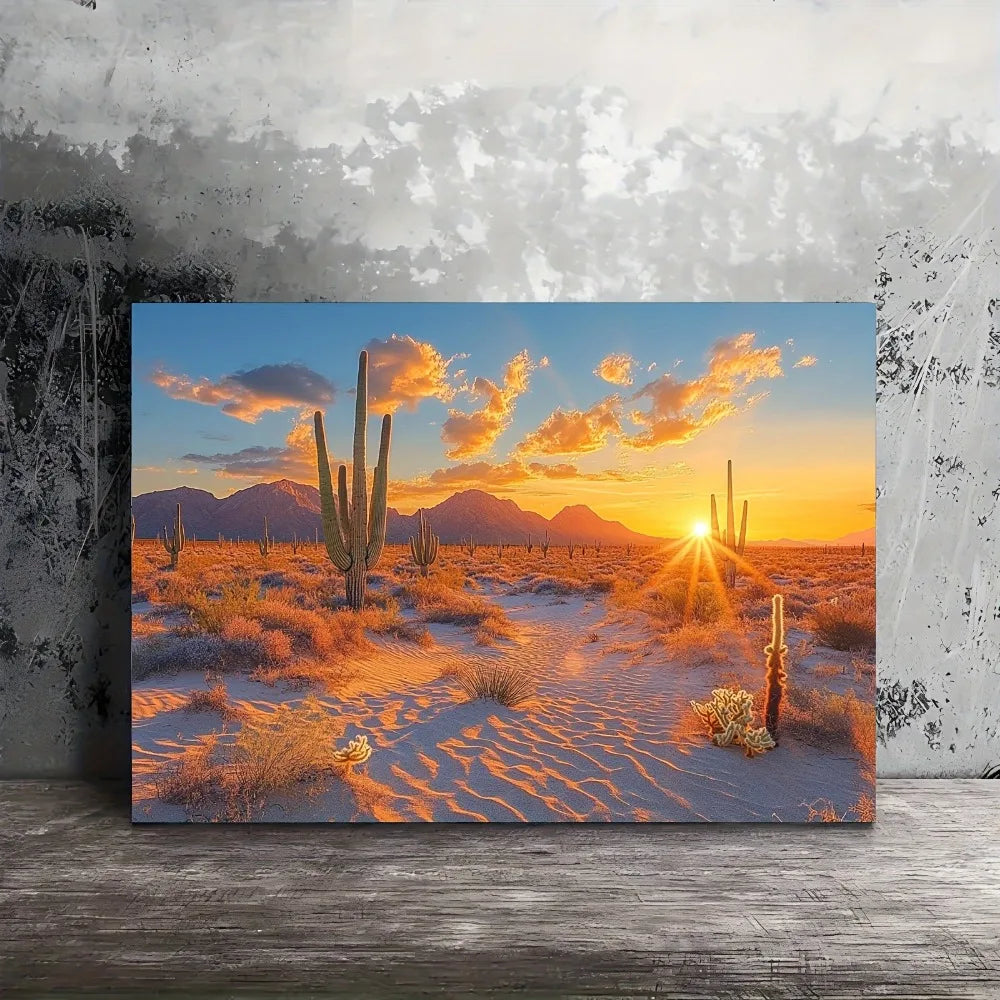 Hign Concerned Desert Cactus Canvas Wall Art Pine Frame