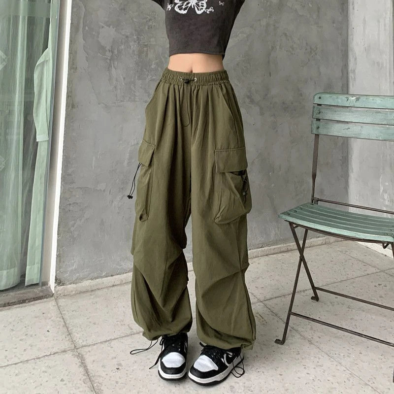 JEYONGZOOCN Parachute Pants Women Oversize Cargo Trousers