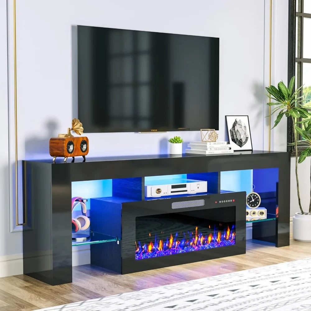 TOLEAD High Gloss TV Stand With Electric Fireplace