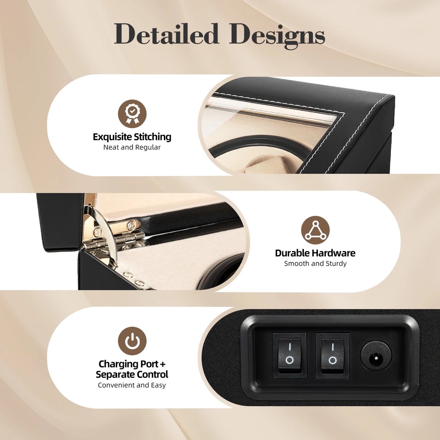 Watch Winder Box for Automatic Mechanical Watches PU Leather