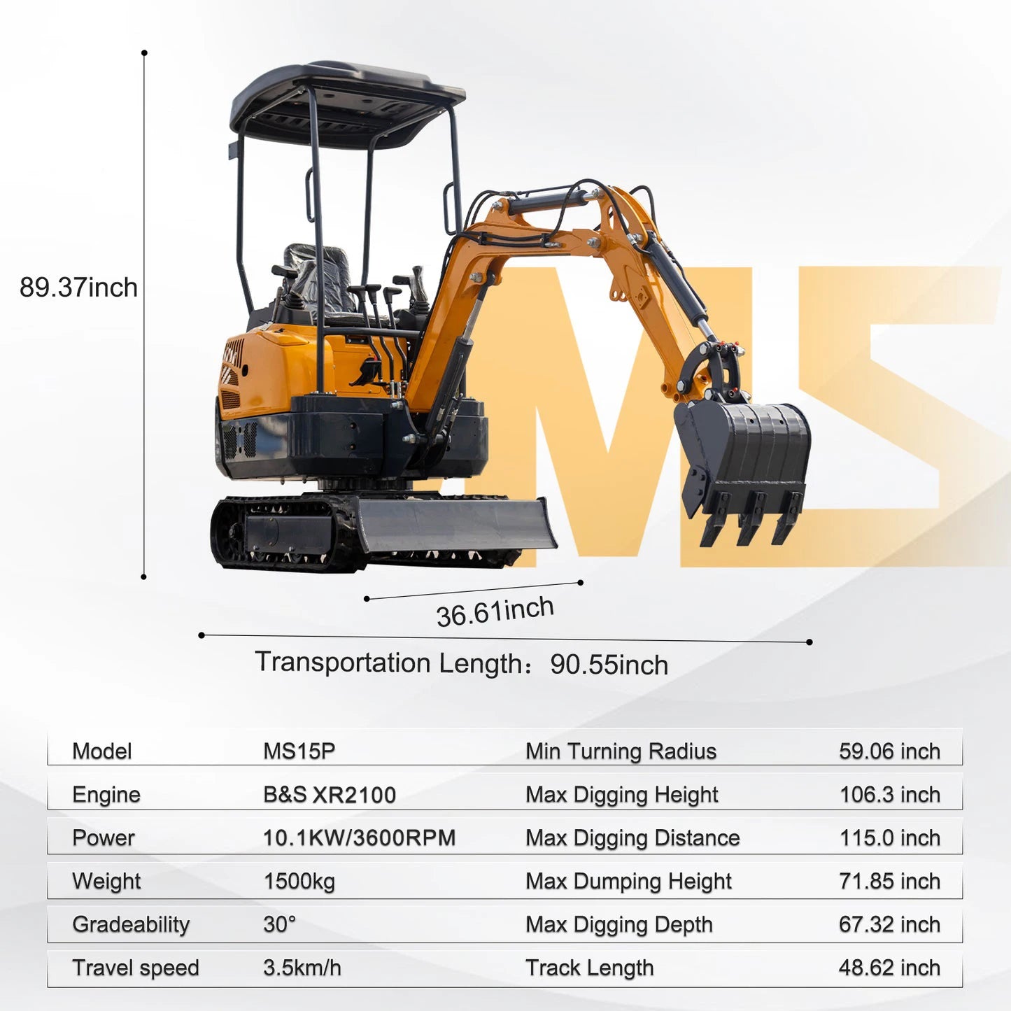MMS MS15P Mini Excavator 13.5HP Briggs And Stratton Engine