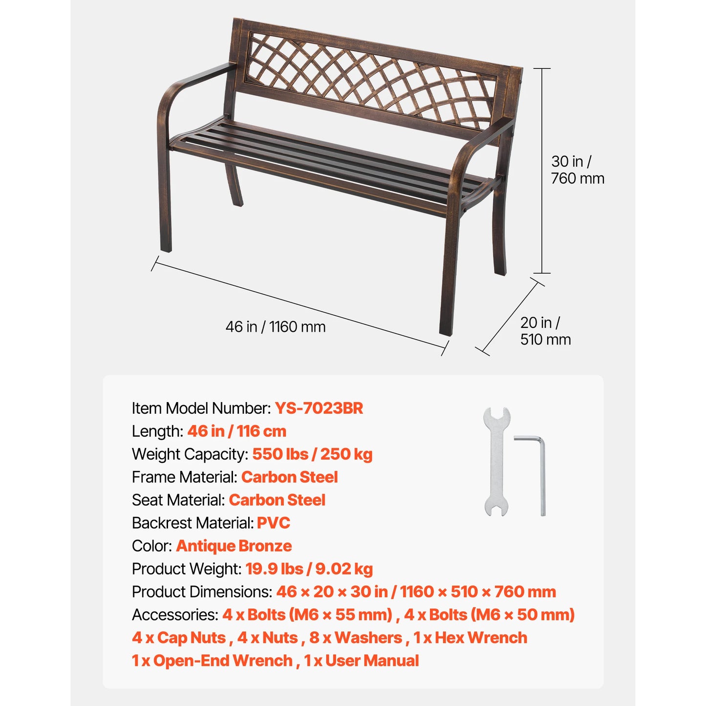 SucceBuy Outdoor Wooden Metal Garden Bench Load Capacity 480 Lb