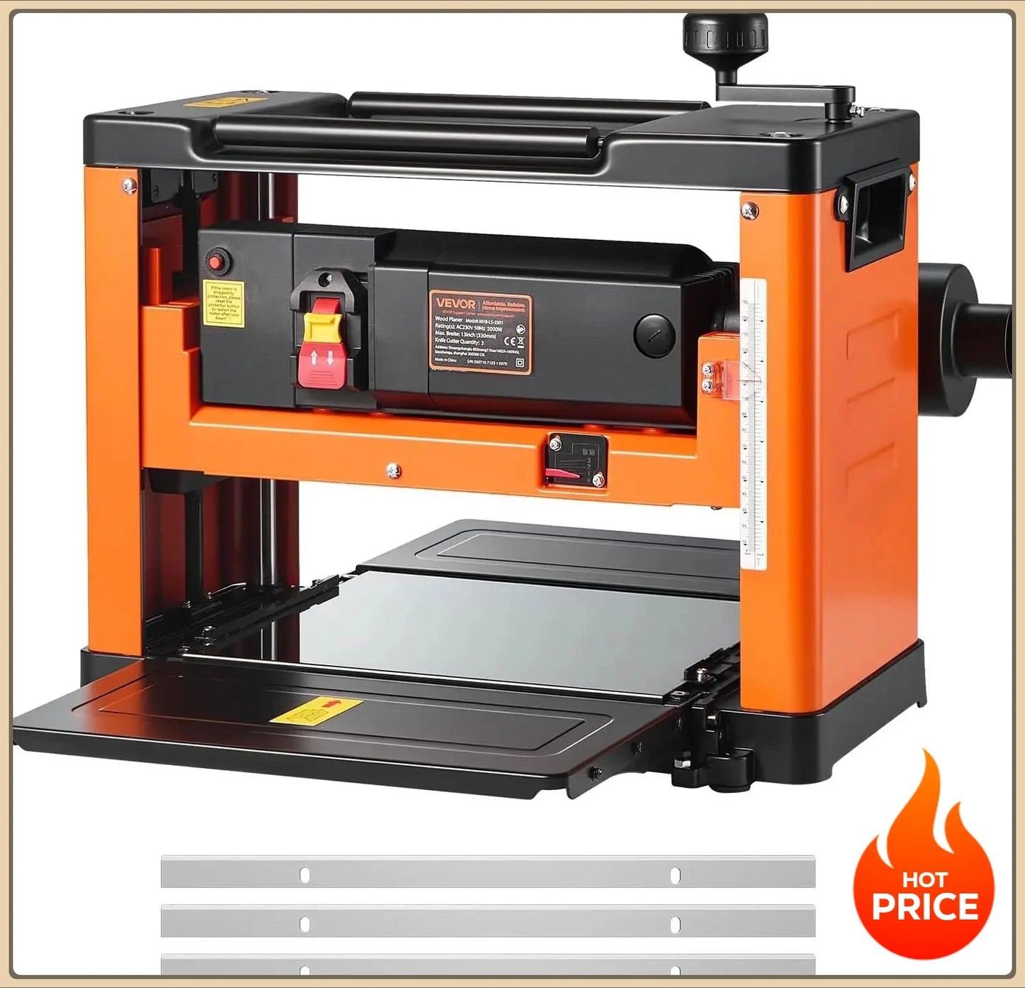 XMSJ Thickness Planer Benchtop Power Tool Dual Rollers 23500RPM