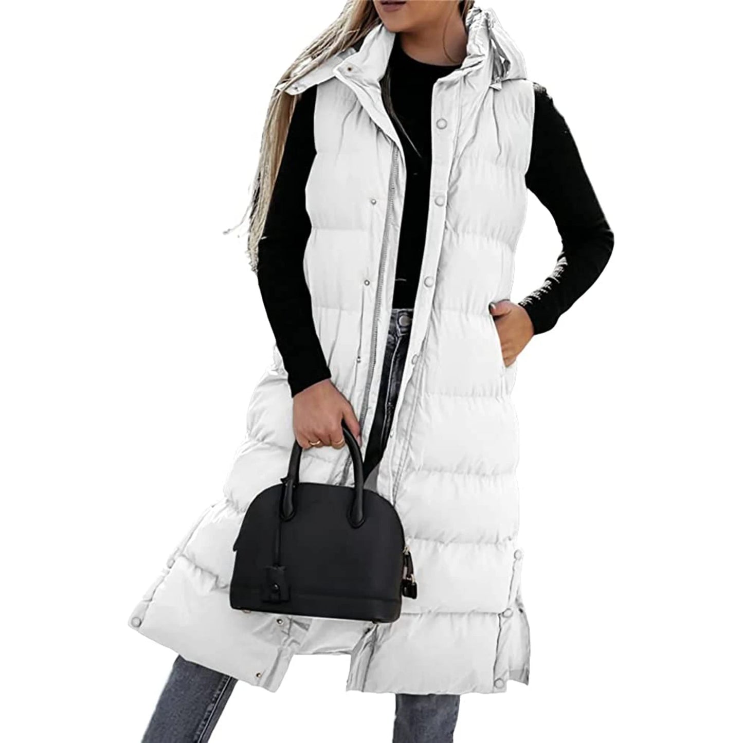 Meihuida Quilted Puffer Vest With Hood Women Winter Jacket