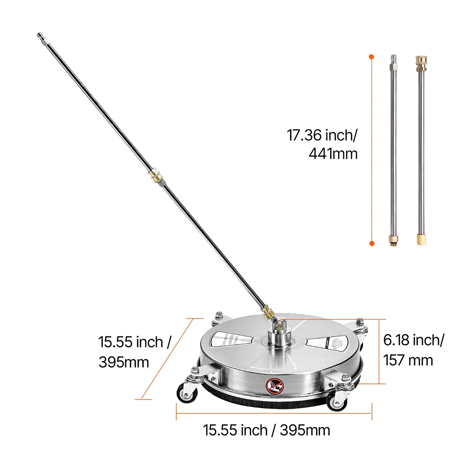VEVOR Pressure Washer Surface Cleaner PE Stainless Steel Attachments 4 Wheels