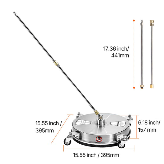 VEVOR Pressure Washer Surface Cleaner PE Stainless Steel Attachments 4 Wheels