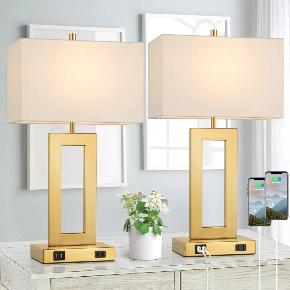 XMSJ Table Lamps Set Of 2 USB Desk Lamps With Outlet