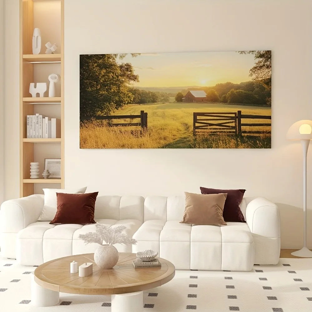 Hign Concerned Wheat Field Trail Pine Frame Landscape Art