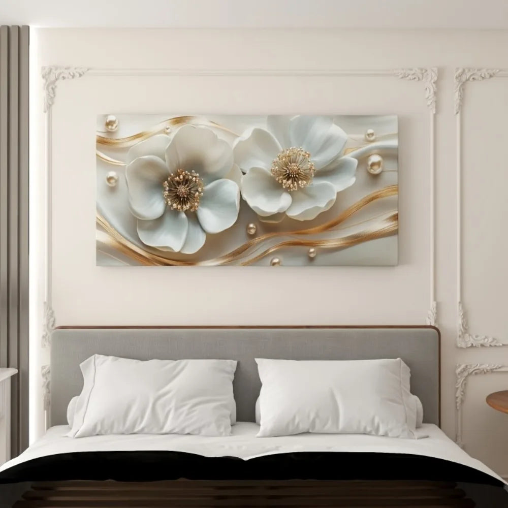 Hign-Concerned Modern Abstract Floral Canvas Wall Art Gold