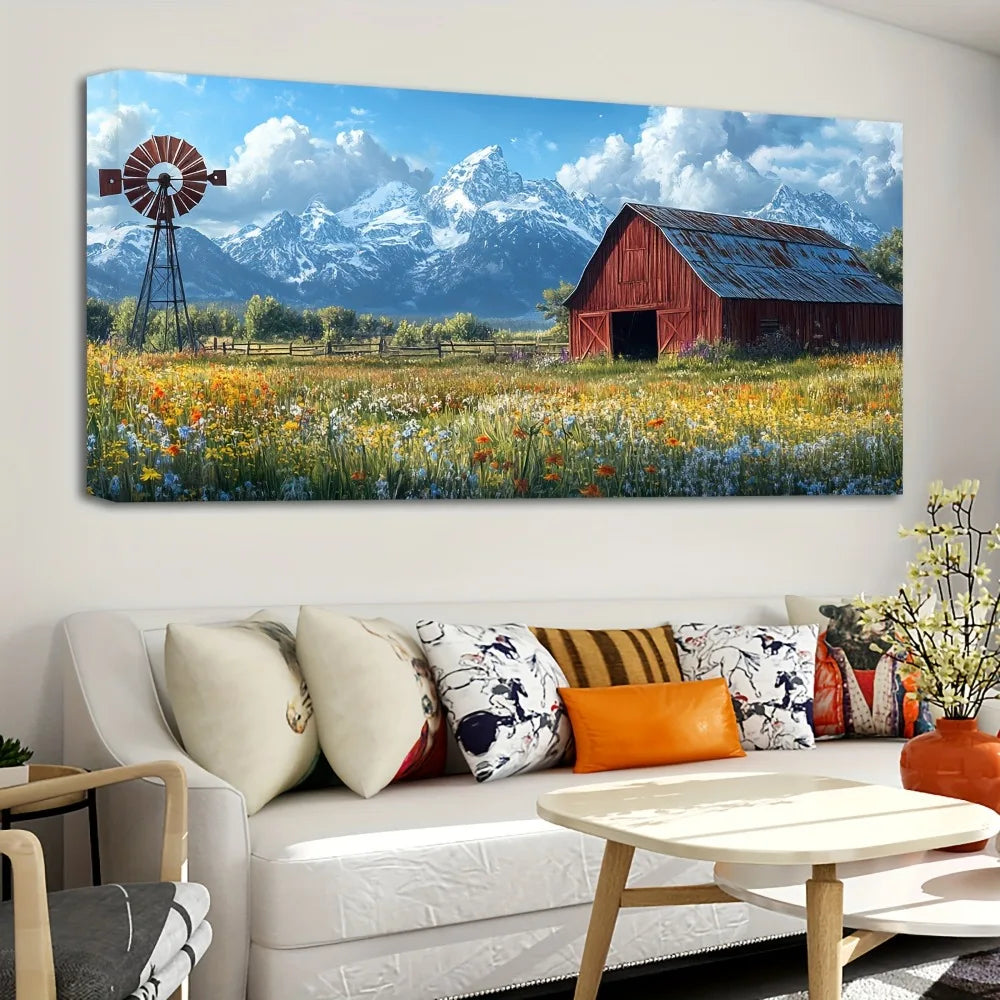 Hign Concerned Pine Wood Frame Rural Landscape Murals