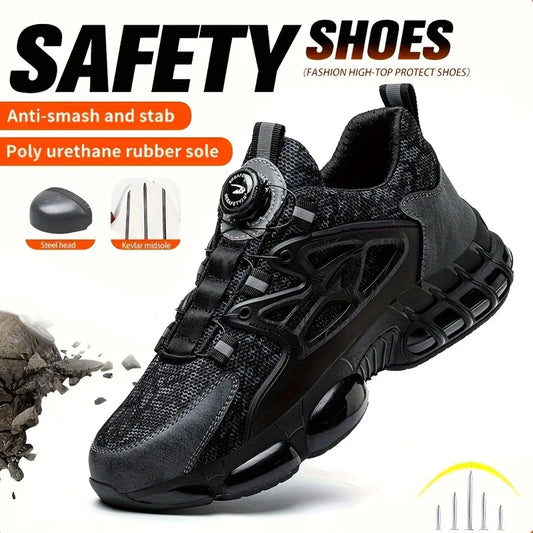 Stab Proof Work Shoes With Elastic Buttons And Lace Up