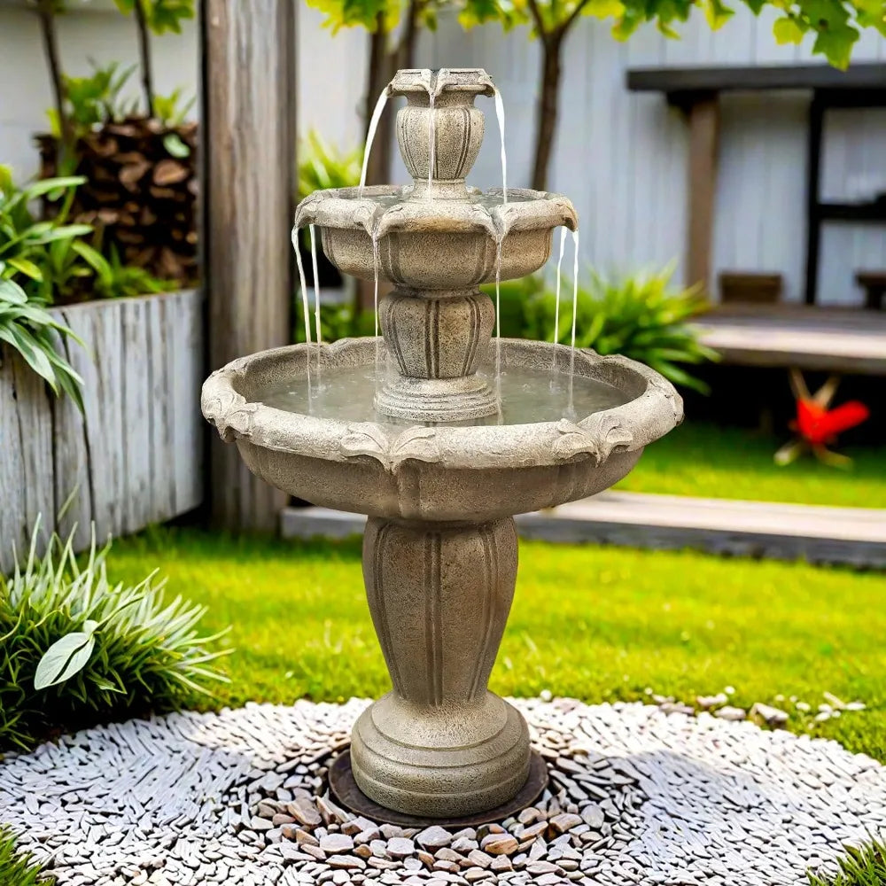 Modern Concrete Outdoor Water Fountain 3 Tier Floor Waterfall Pump
