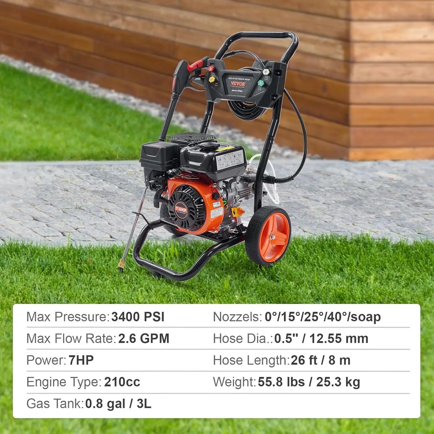 Gas Powered Pressure Washer 3400 PSI 2.6 GPM With Nozzles