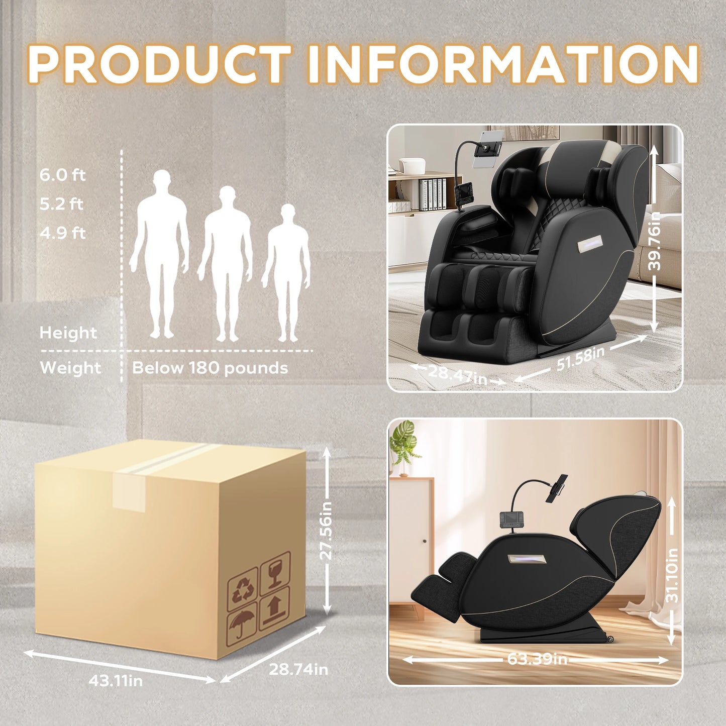BILITOK Zero Gravity Full Body Massage Chair With Heating