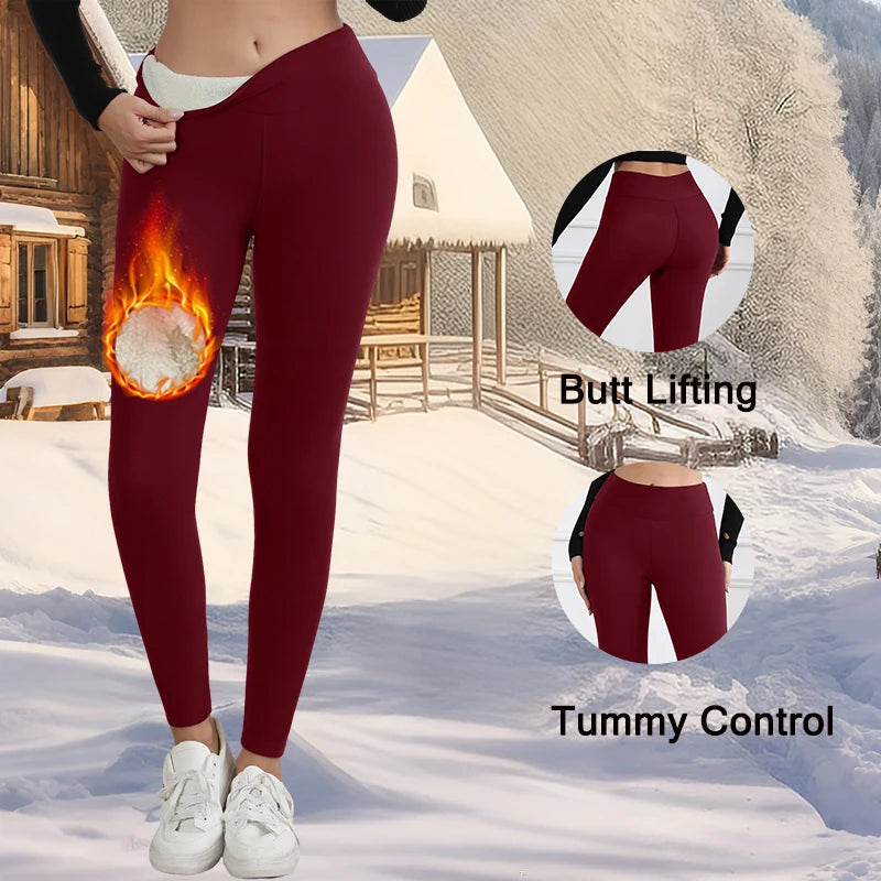 Women Thick Fleece Leggings High Waist Ankle Length Solid