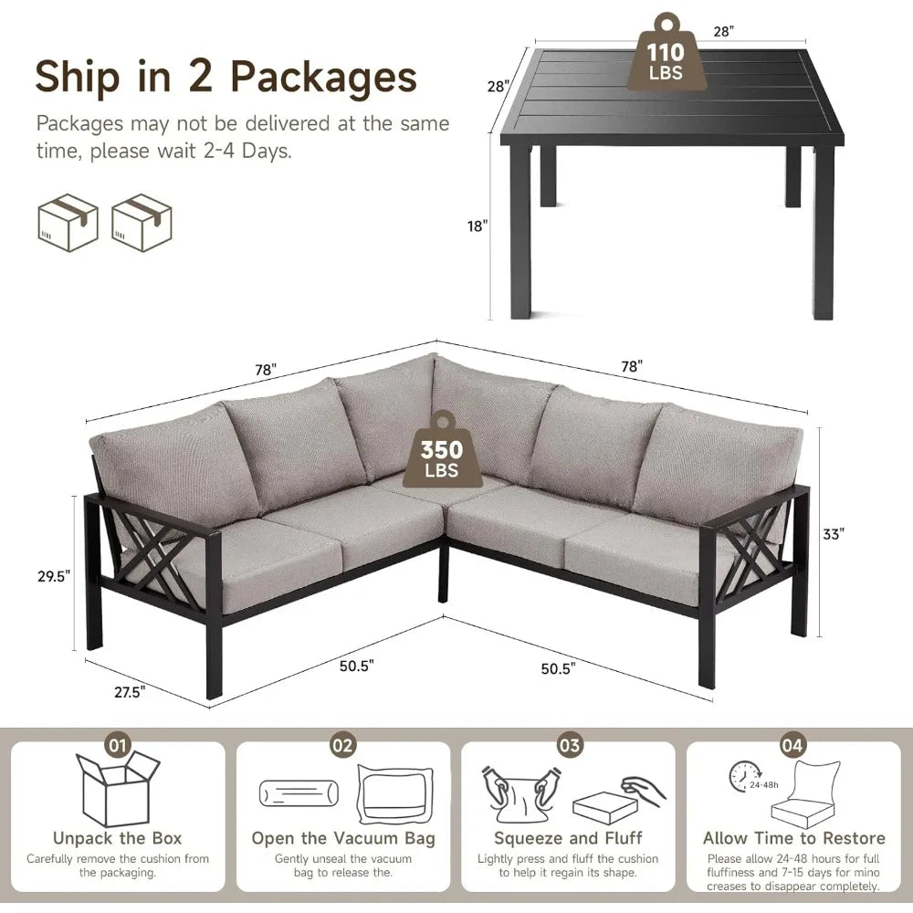 Angduo Patio Set Metal Sectional Sofa Coffee Table Outdoor