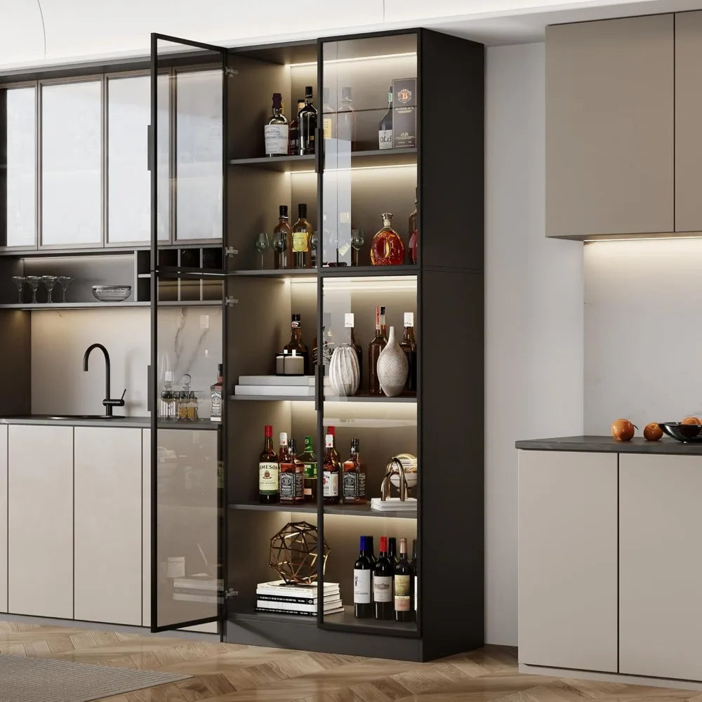 Display Cabinet With Glass Doors And Storage Shelves