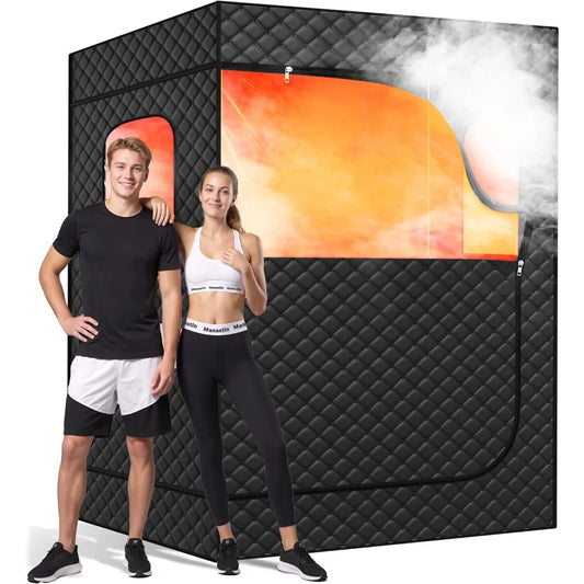 Patio, Lawn&Garden 2 Person Portable Steam Sauna for Home, 1 or 2 Person Full Body Home Spa with 2 Foldable Chairs,9 Levels of