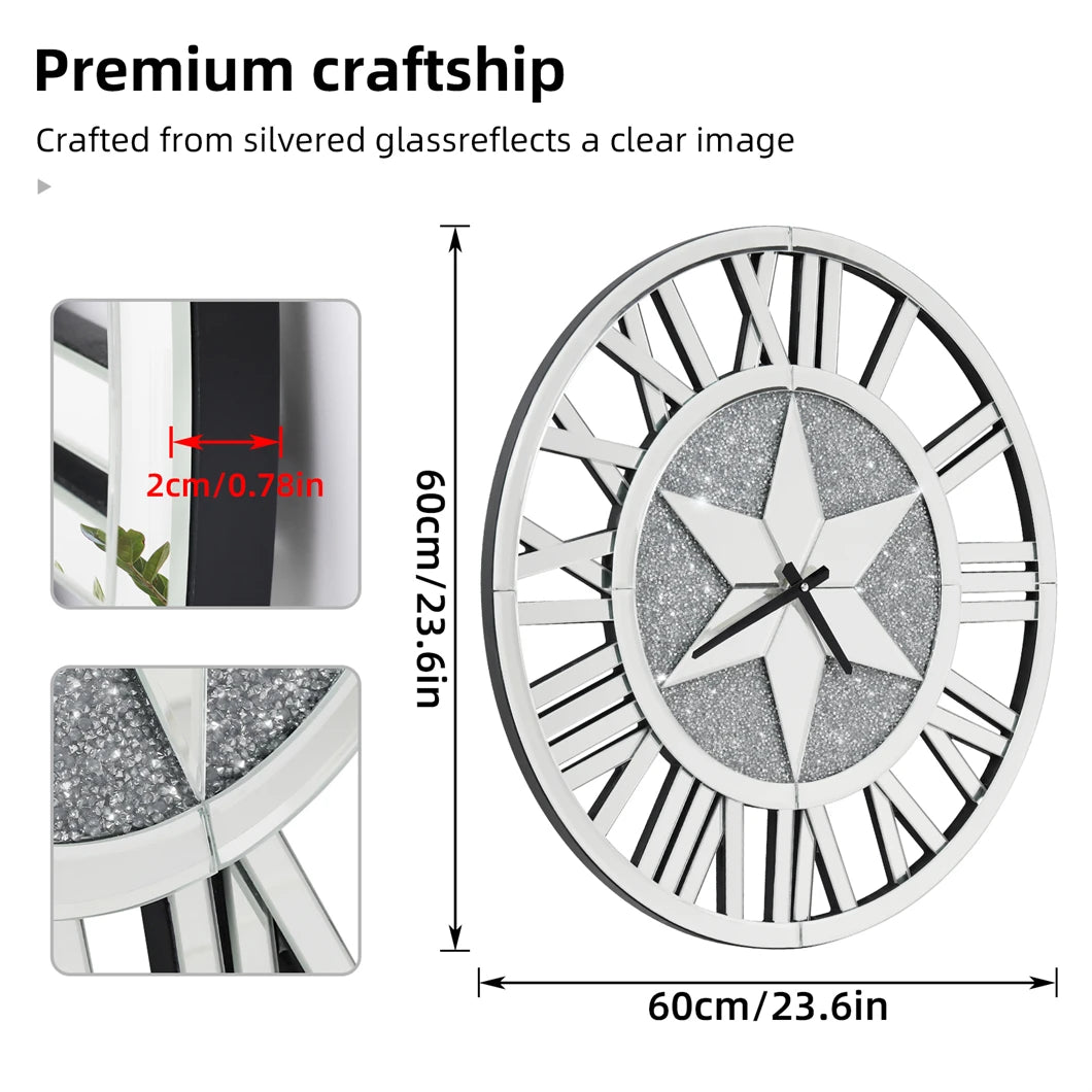 Combination Wall Clock Mirrored With Roman Numerals