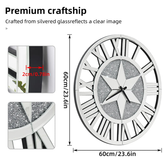 Combination Wall Clock Mirrored With Roman Numerals