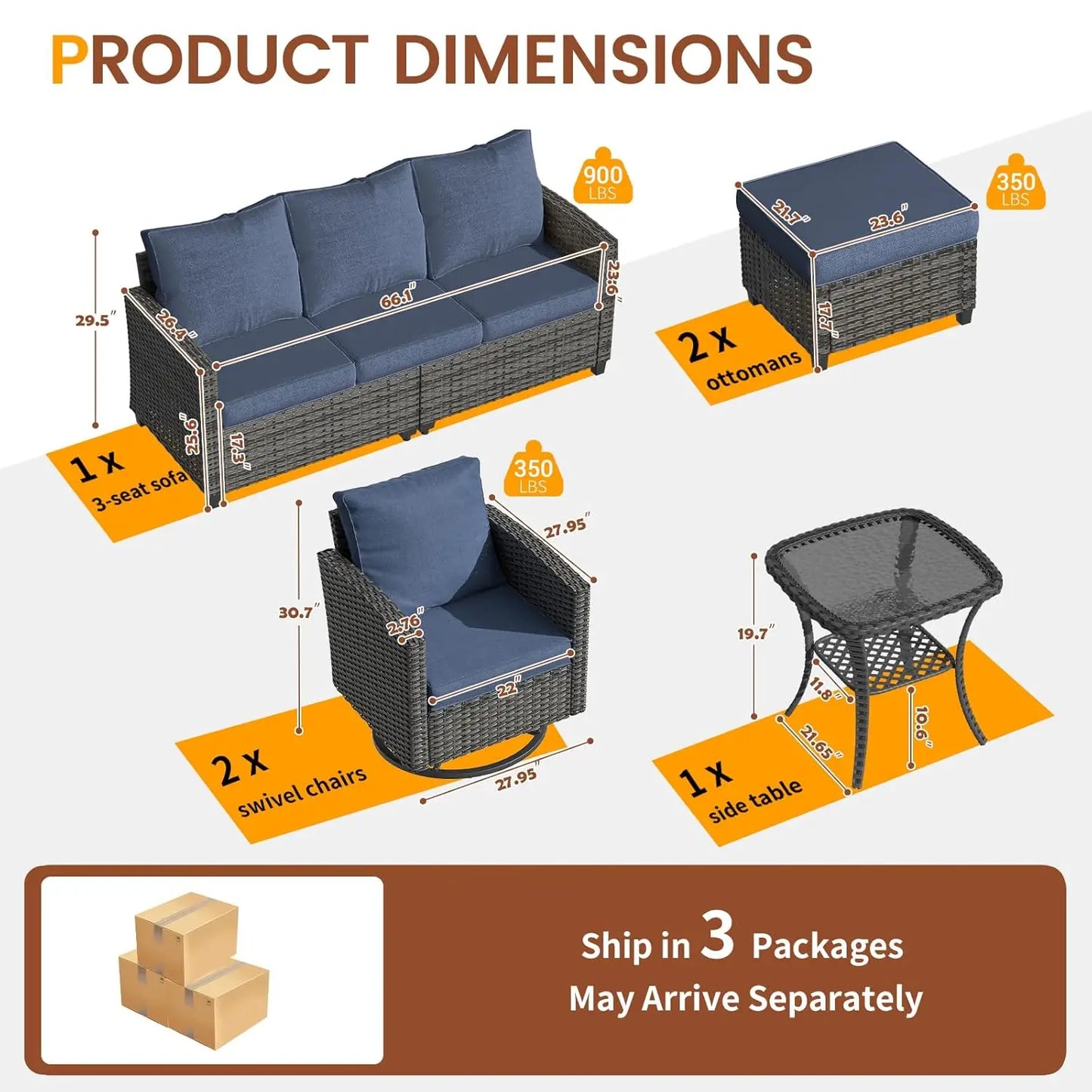 PE Rattan Sectional Sofa Set Swivel Chair Side Table