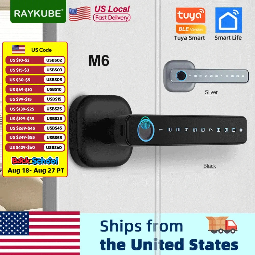 RAYKUBE M6 Tuya Bluetooth Fingerprint Door Lock With Keypad