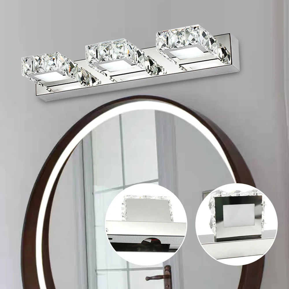 Bymaocar K9 Crystal LED Vanity Mirror Light Fixture 3-Head