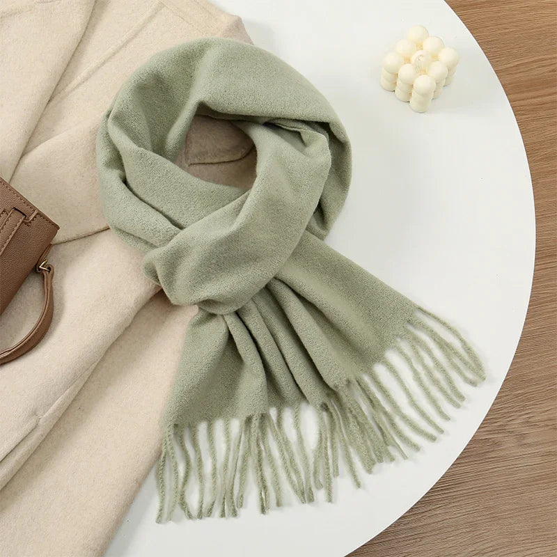 Runmeifacn Warm Cashmere Scarf For Women Solid Knit Wrap