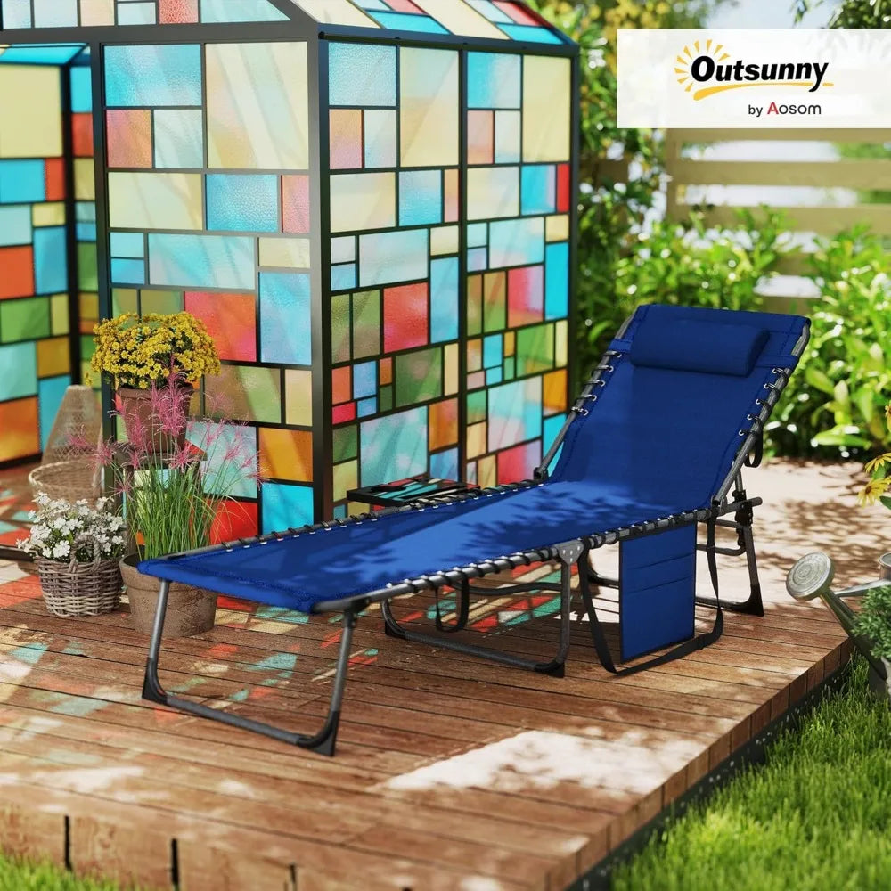 Outdoor Adjustable Chaise Lounge Chair With Side Table And Headrest