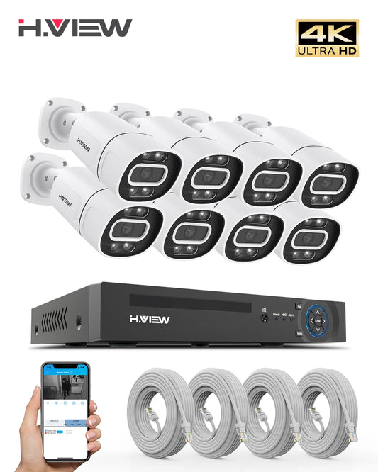 H.VIEW 4K 5MP 8MP PoE CCTV Security Camera System Kit