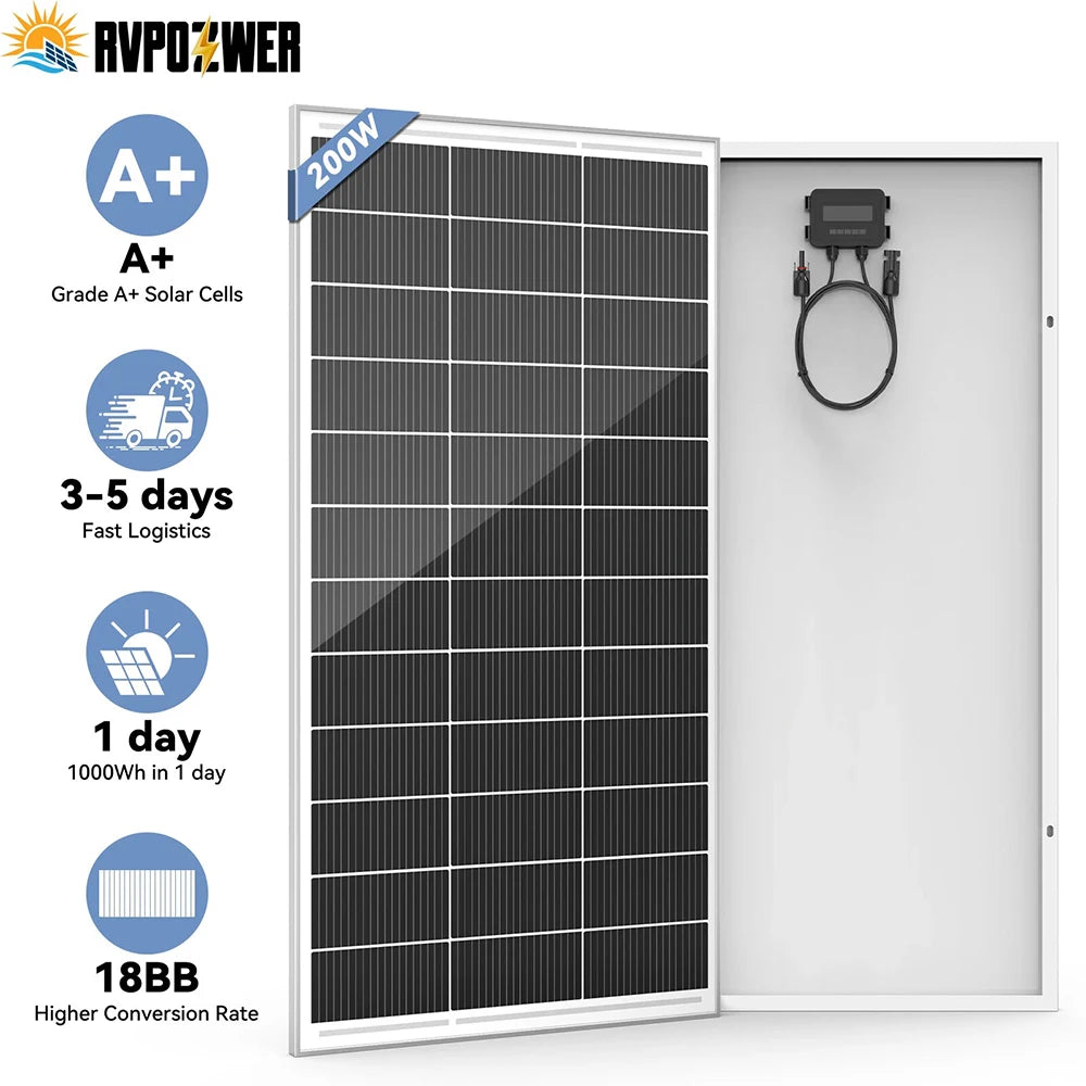 Rvpozwer 200W Solar Panel High Efficiency N Type Mono Cells
