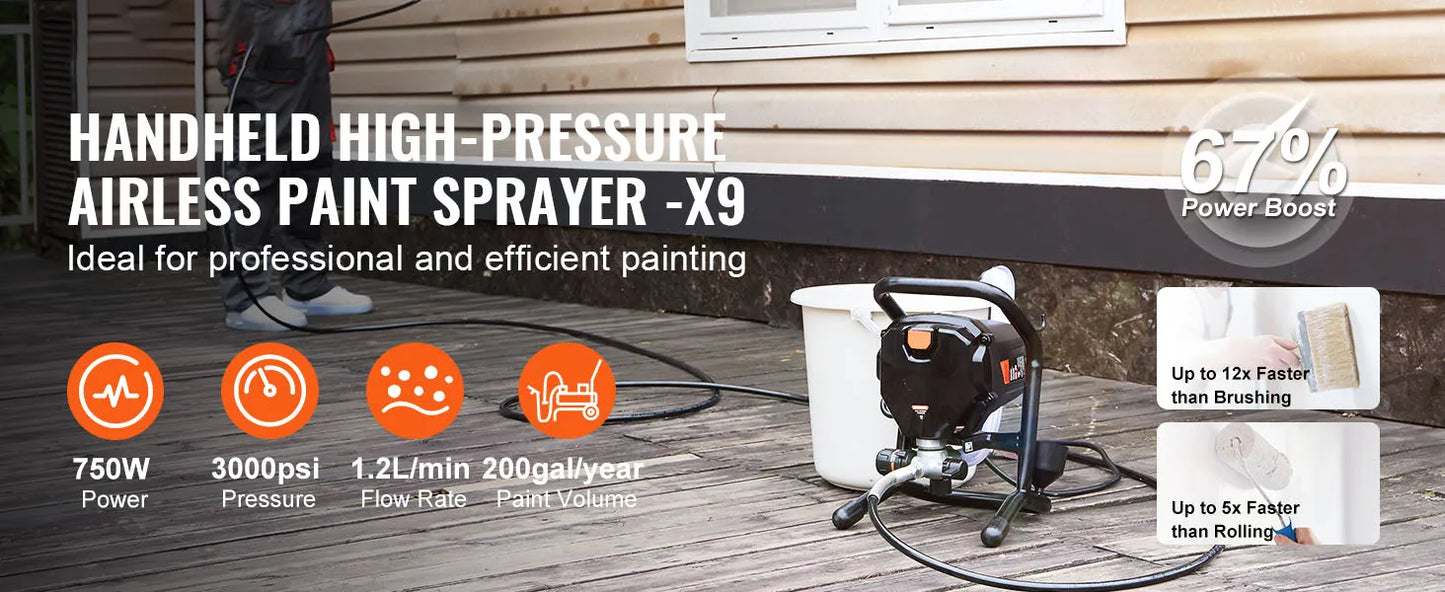 SucceBuy Airless Paint Sprayer 750W 3000 PSI High Efficiency Electric