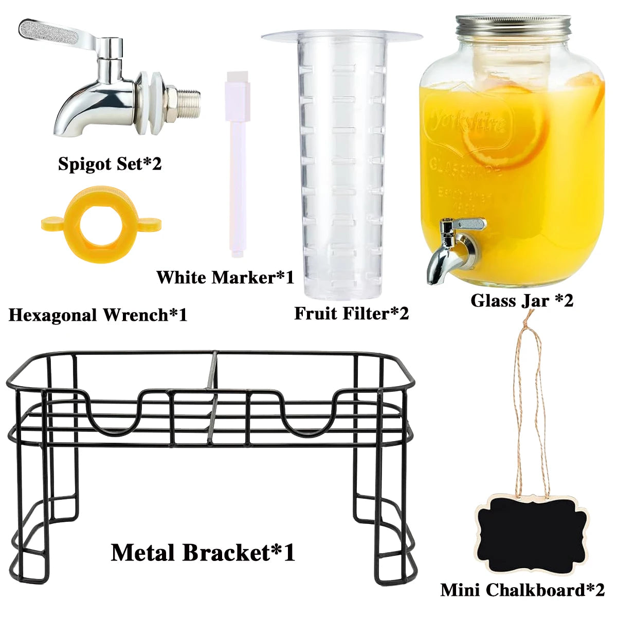 Two 1 Gallon Glass Drink Dispensers With Stand 304 Faucet