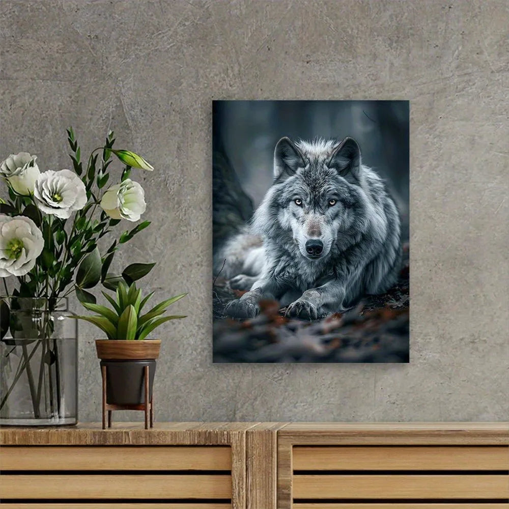Hign-concerned Wolf Canvas Print Wood Framed Wall Art