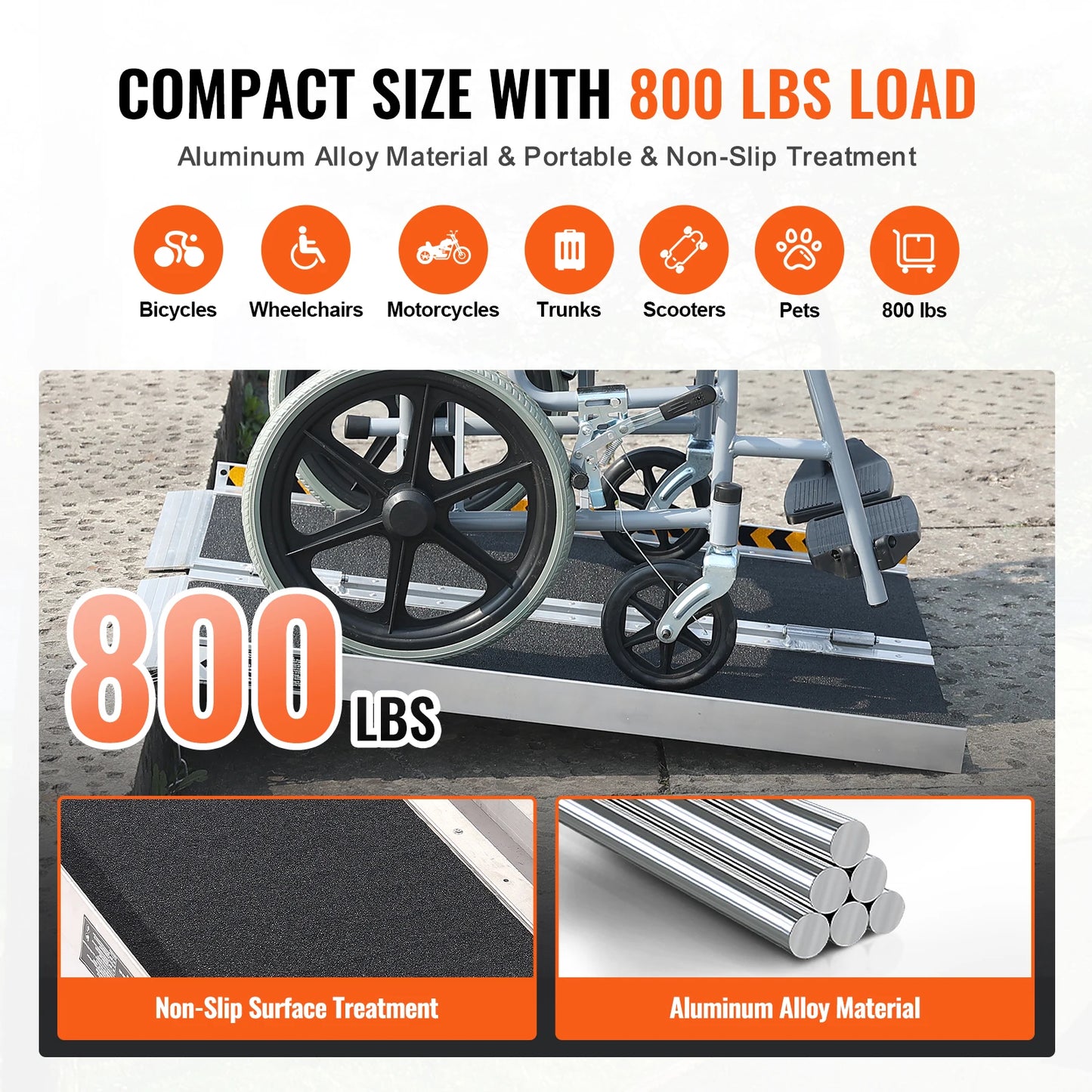 SucceBuy Portable Non Slip Aluminum Folding Wheelchair Ramp