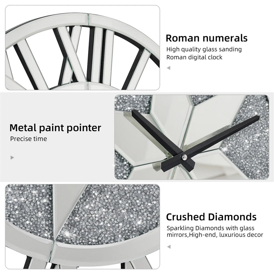 Combination Wall Clock Mirrored With Roman Numerals