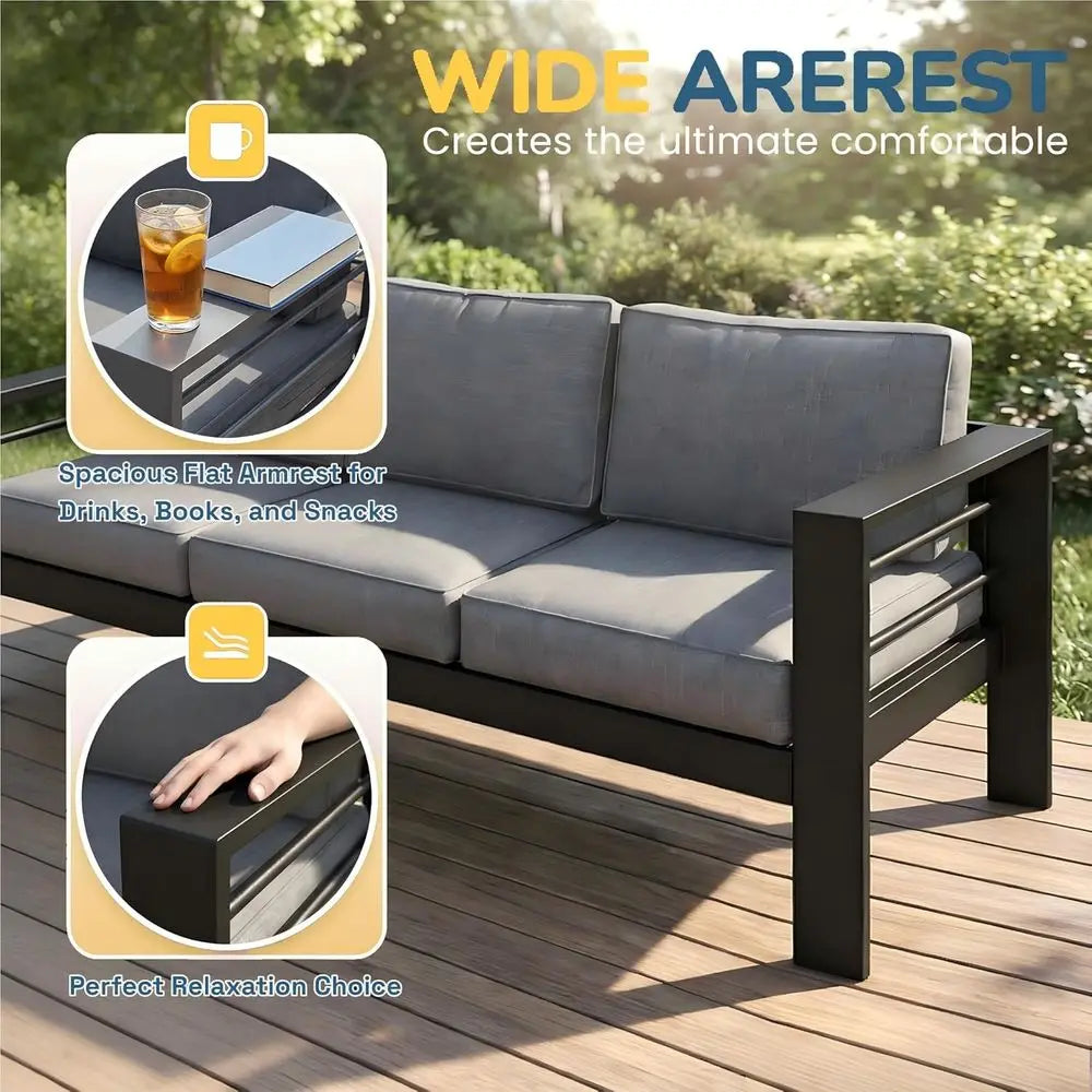 Weather Resistant Oversized Metal Patio Furniture Set With Deep Seating