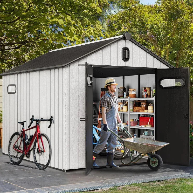 Outdoor Resin Storage Shed With Windows, Vents, Lockable Entrance