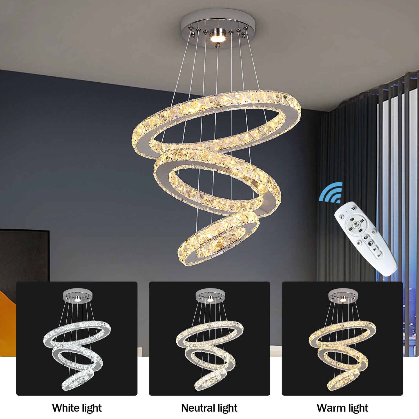 GreeLustr Crystal Chandelier Pendant Light With Dimmable LED