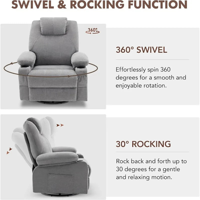 YTYI Swivel Rocker Recliner Chair With Heat And Massage